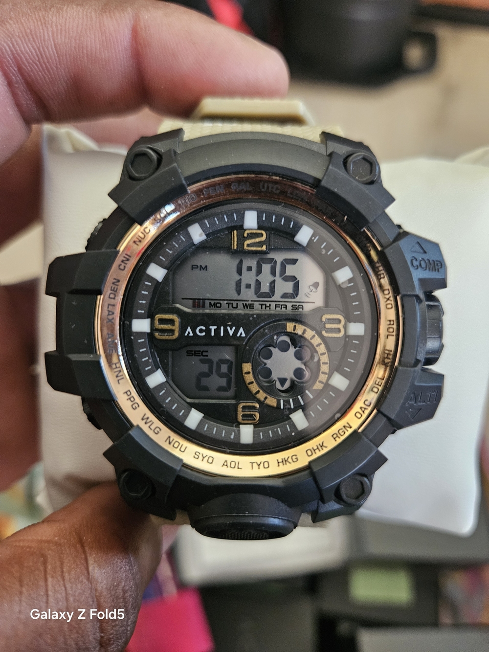 Activa Black and Gold-Tone Rugged Digital-Analog Sport Watch 50mm